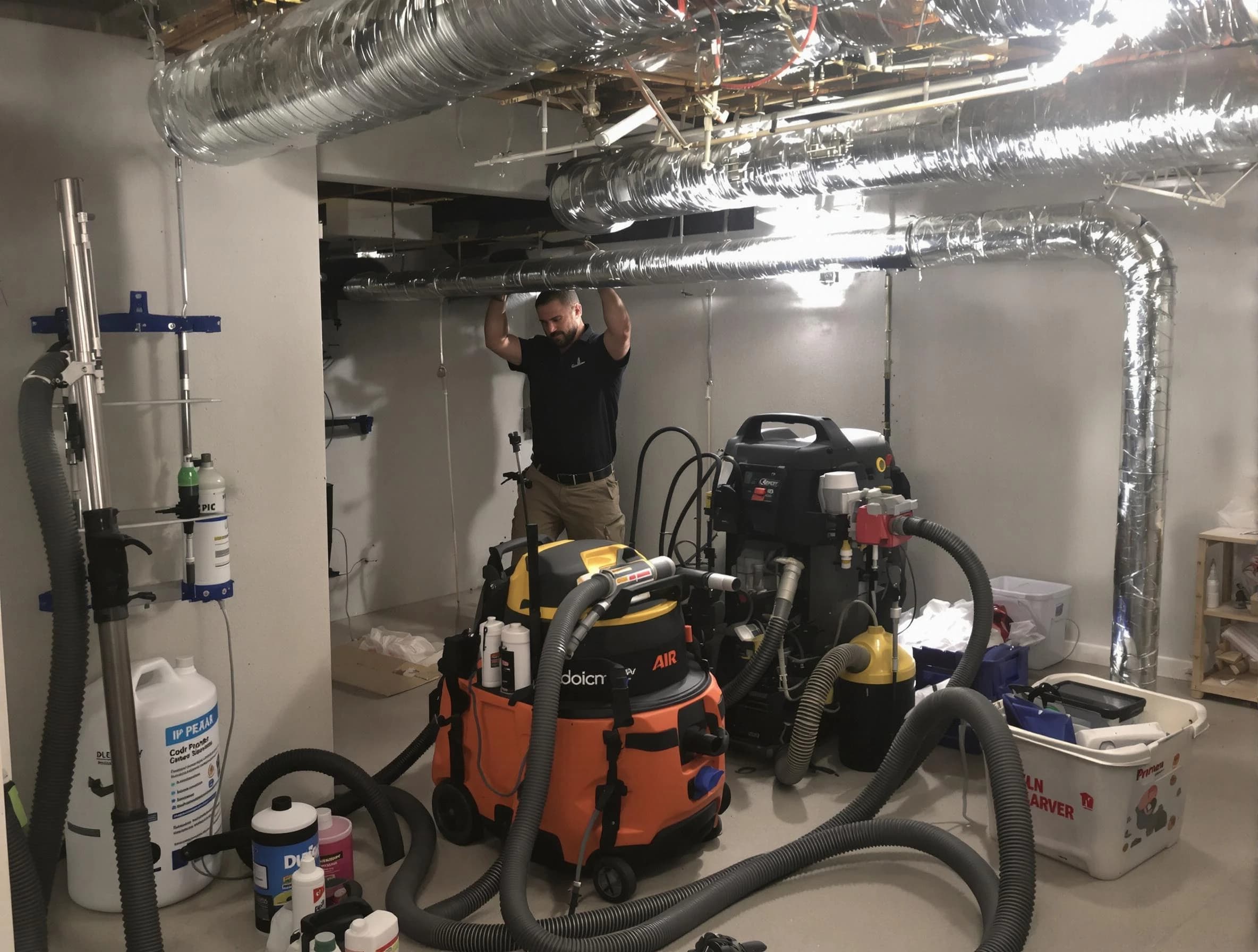 Ken Caryl Air Duct Cleaning specialist performing professional mold removal from air ducts using safety equipment in Ken Caryl